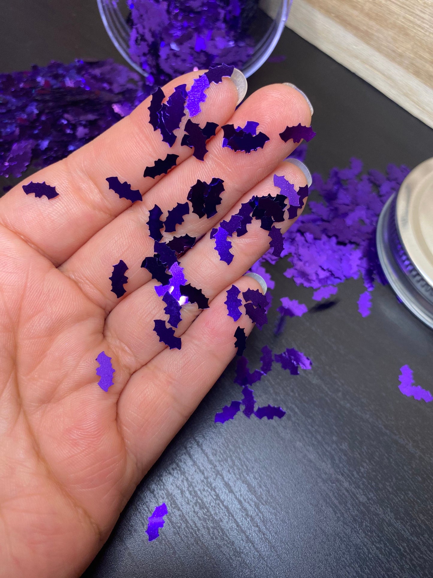 Metallic purple bats polyester glitter cosmetic glitter 10mm