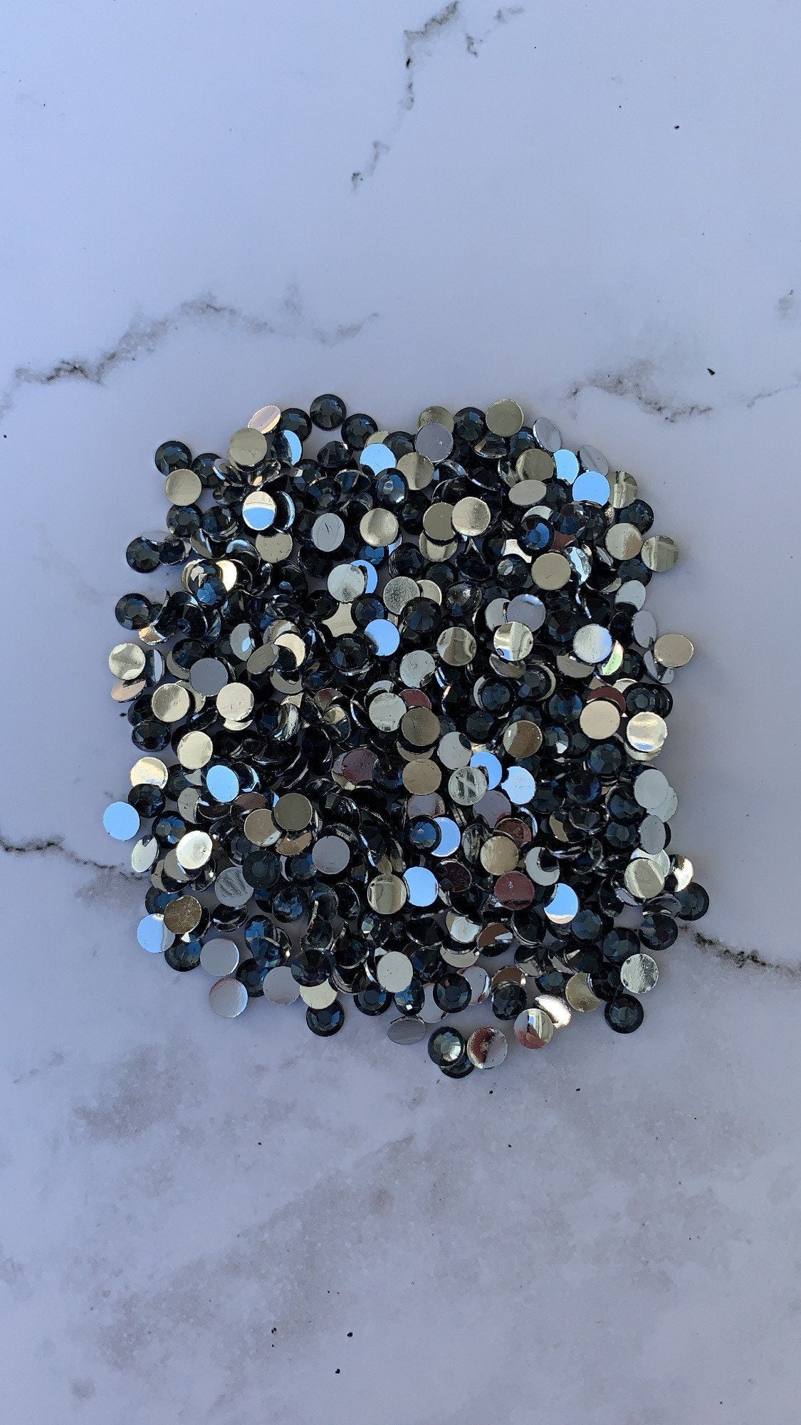 SMOKED Grey black rhinestones Silver back nonfix