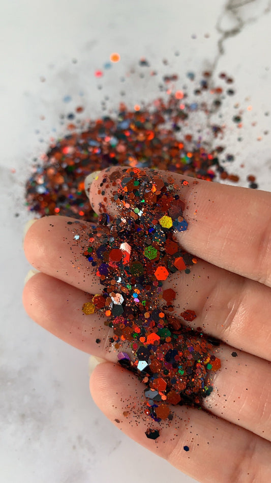 JACK. burnt orange black  holographic chunky mix Halloween polyester glitter