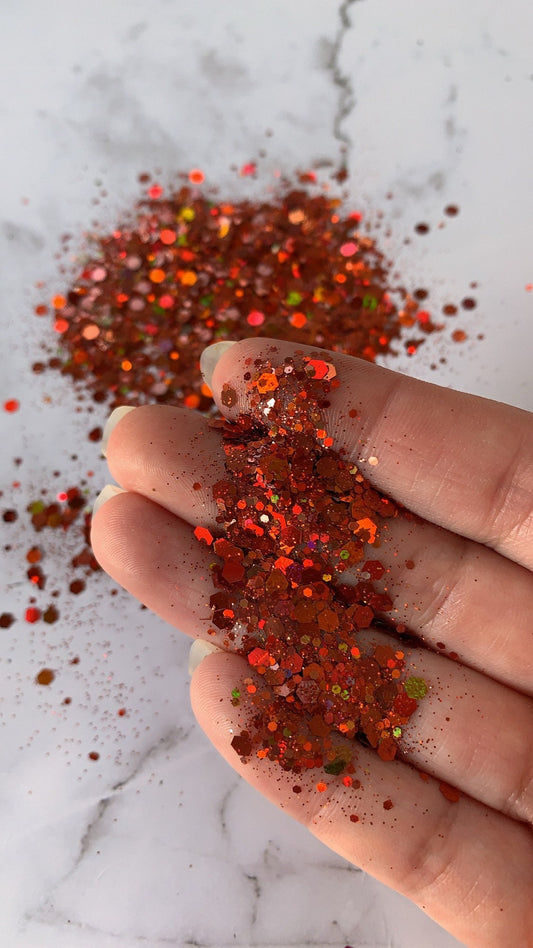 OCTOBER BURN orange holographic chunky mix Halloween polyester glitter