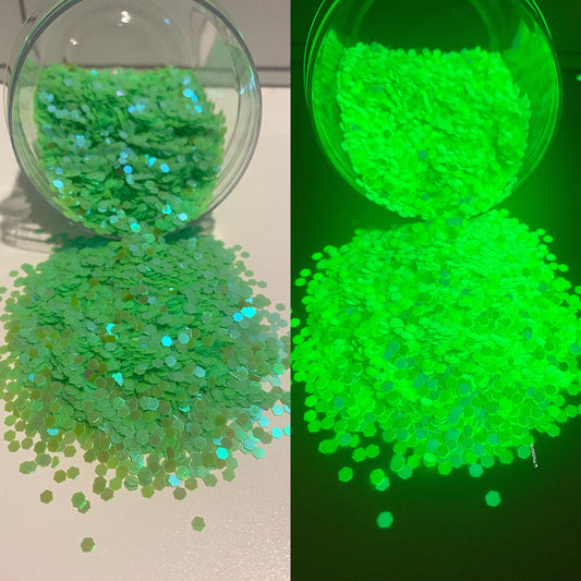 Green  Glow in the dark  iridescent chunky mix Halloween polyester glitter