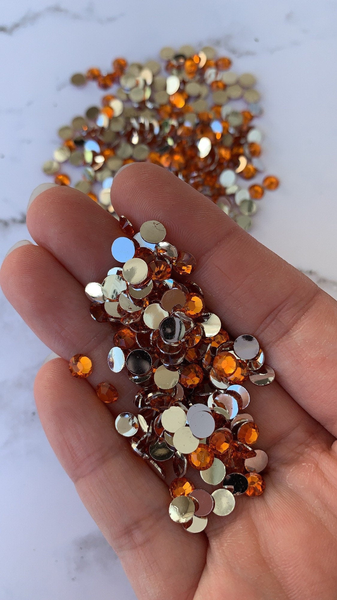 ORANGE. Silver back nonfix 5mm 4mm rhinestones beads