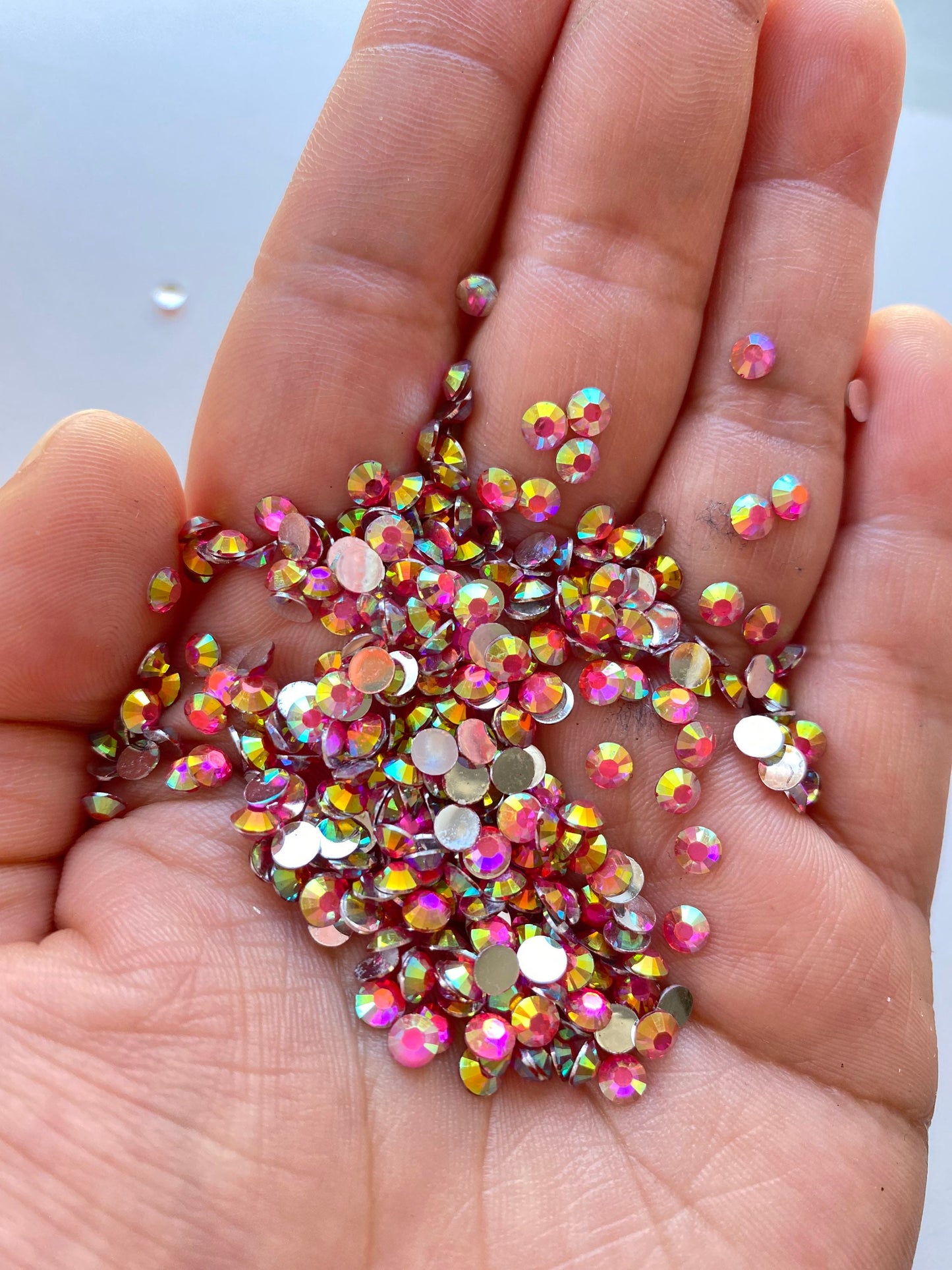 BOUJEE ROSIE. Hot pink iridescent 5mm 4mm rhinestones beads